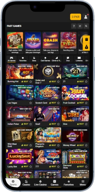 The Fast Games category is available via the main menu in the Melbet app